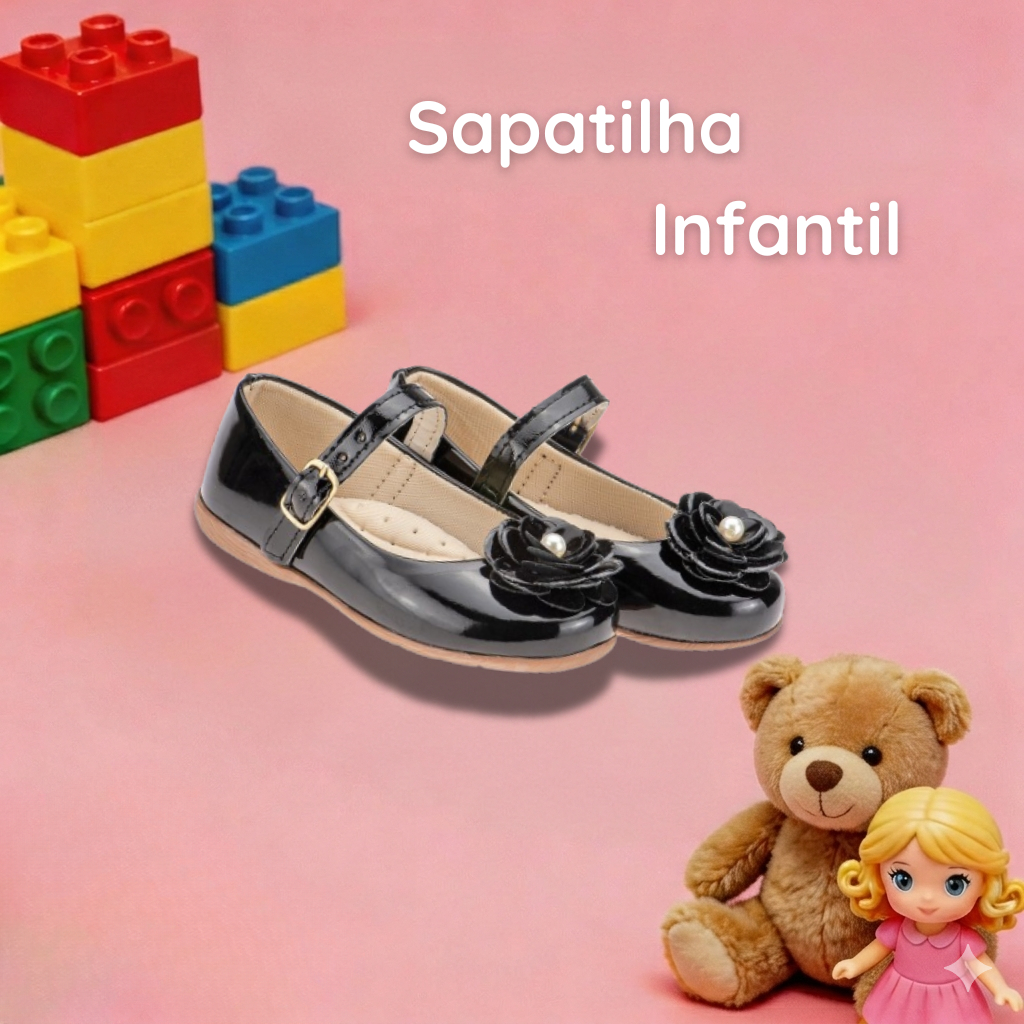 Sapatilha de Verniz Flor Infantil Feminina Menina Social
