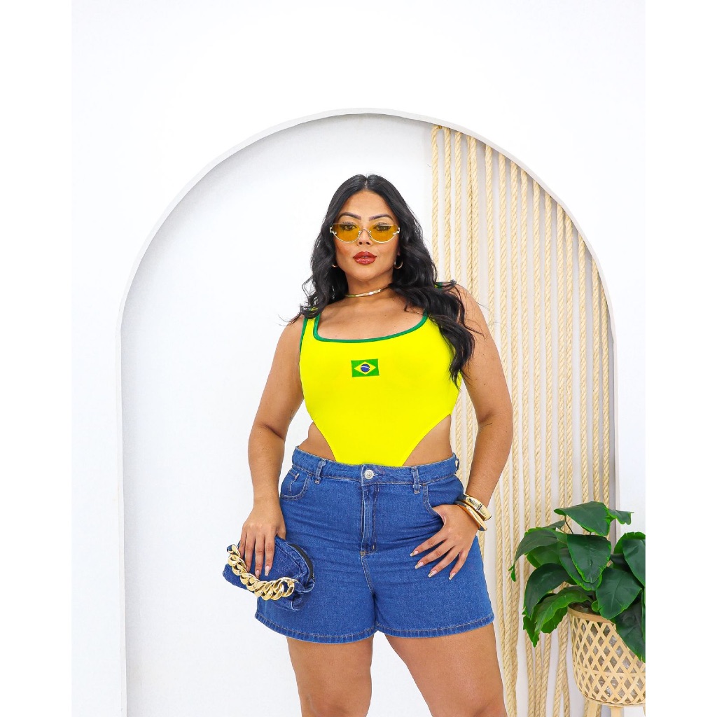 Body Feminino Plus Size Cavado Copa do Mundo 2026 em Suplex Prime Confortável Verão Praia Sensual Body Maiô