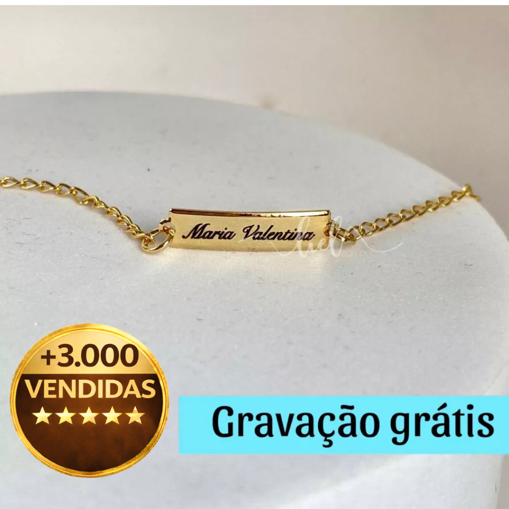 Pulseira Infantil RN Bebê Personalizada Com Gravação Nome Banhada A Ouro 18k Prata em Oferta na Shopee
