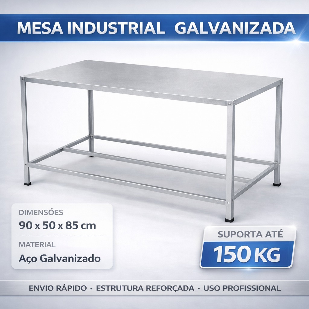 Mesa Profissional Aço Galvanizado G4 90x50x85 Reforçada - Cozinha Industrial Prateleiras Robusta em Oferta na Shopee