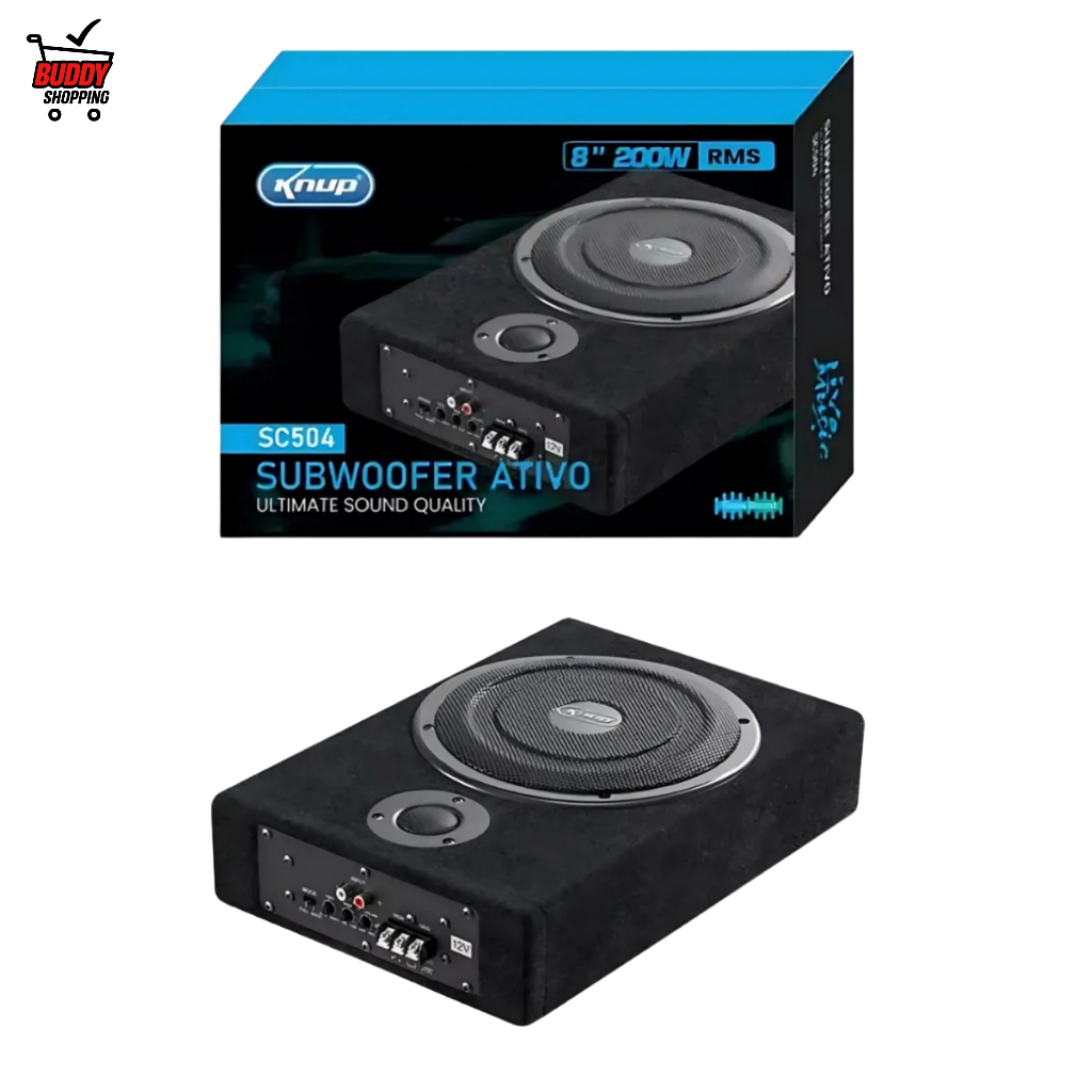 Subwoofer Ativo Automotivo KP-SC504 8 Polegadas 200W RMS Fino Imitação Fibra Carbono Preto RCA em Oferta na Shopee