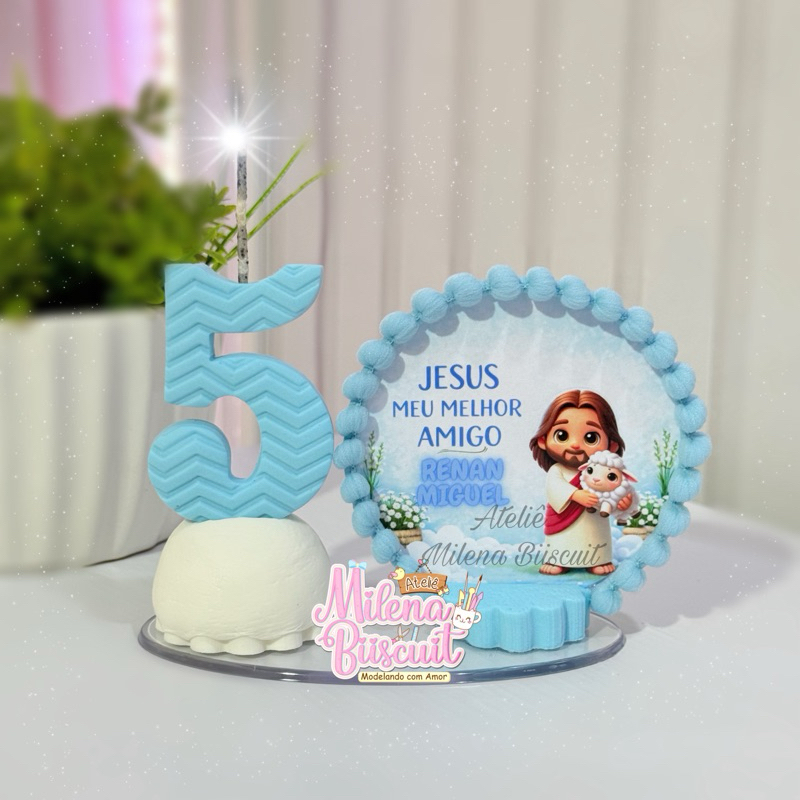 MINI VELA cenário Meu melhor amigo Jesus/Vela de aniversário em Biscuit/Vela personalizada menino/Jesus o bom pastor