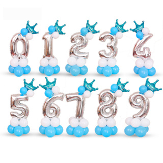 Buque de balões branco e azul com coroa ( Prince) = principe e 1 Numeros ( Prata ou Azul  ) em Oferta na Shopee