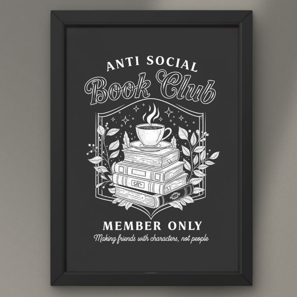 Quadro Placa Decorativo Personalizado Anti-Social Book Club Member Only Books Livros
