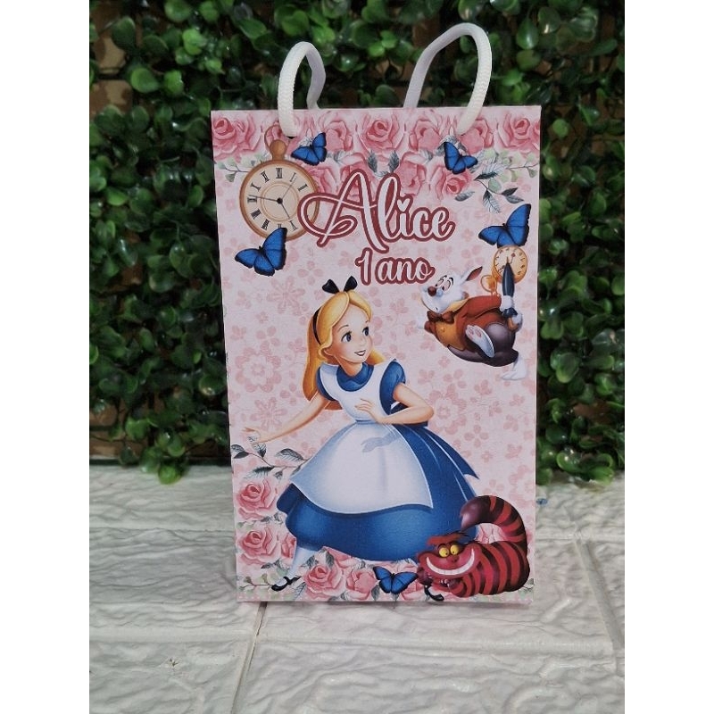 Sacolinha Personalizada com Nome, Alice no pais das Maravilhas, PEGUE E MONTE. Lembrancinha Mimo Festa Aniversário