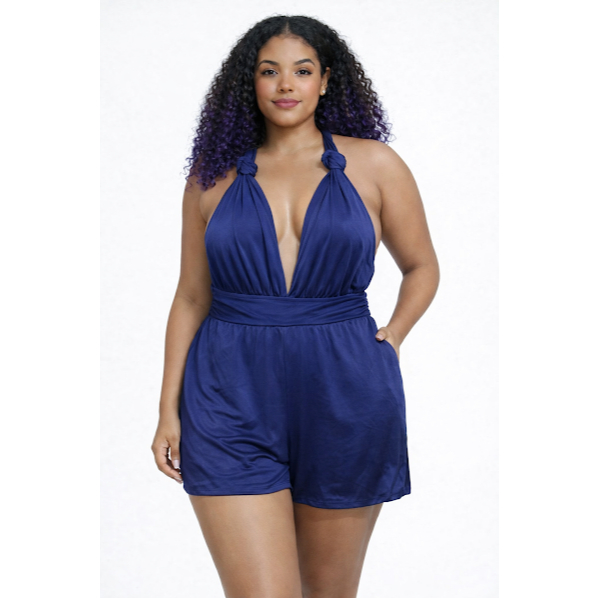 Macaquinho Feminino Azul com Elástico na Cintura | Confortável, Leve e Ajustável – Tam M