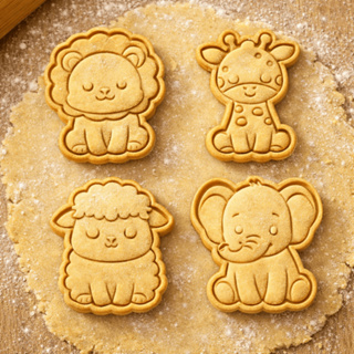 Kit 4 Cortadores de Biscoito Infantil Animais 6cm Cortador+Marcador Bolacha Massinha Pasta Americana em Oferta na Shopee