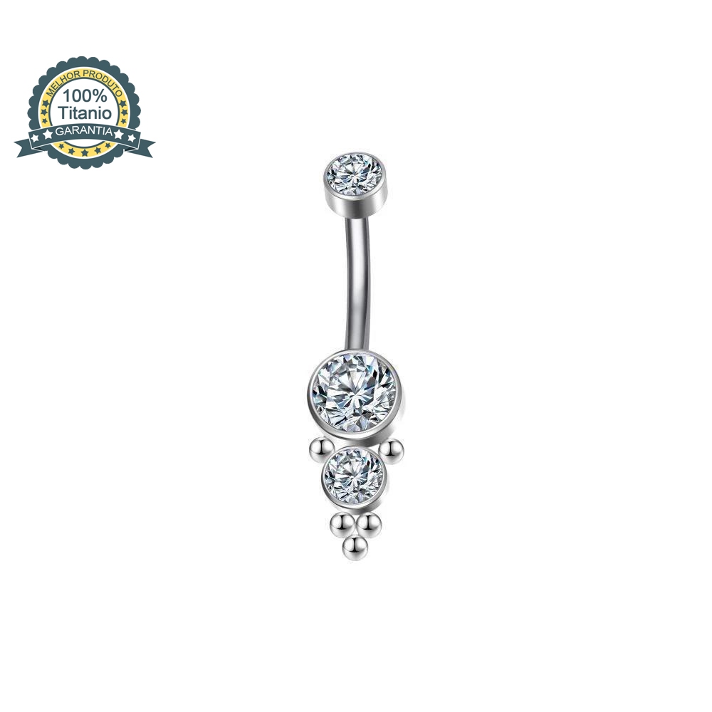Piercing Umbigo Banana Titânio Zircônias e Bolinhas Interno Roscado 1,6*10 em Oferta na Shopee