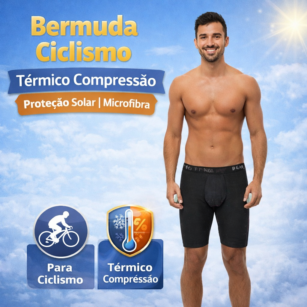 Bermuda Ciclismo Térmico Compressão Masculino Proteção Solar Microfibra