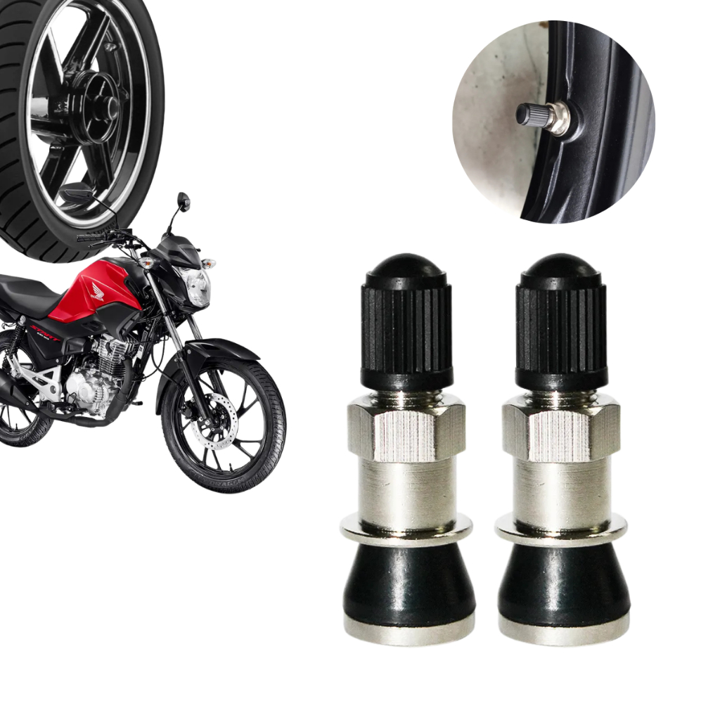 Par de Válvulas Metal Cônica para Moto Motocicleta Universal Pneu Sem Câmara Liga Leve