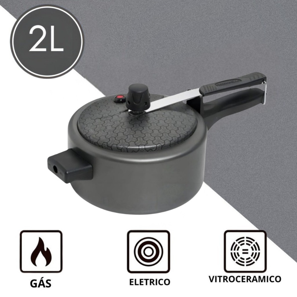 Panela De Pressão 2 Litros Teflon Antiaderente Fechamento Interno Inmetro Alumínio Resistente Ramos