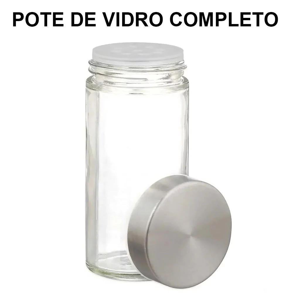 Kits Potes Para Porta Tempero e Condimentos Vidro Tampa Inox Brinde Etiquetas em Oferta na Shopee