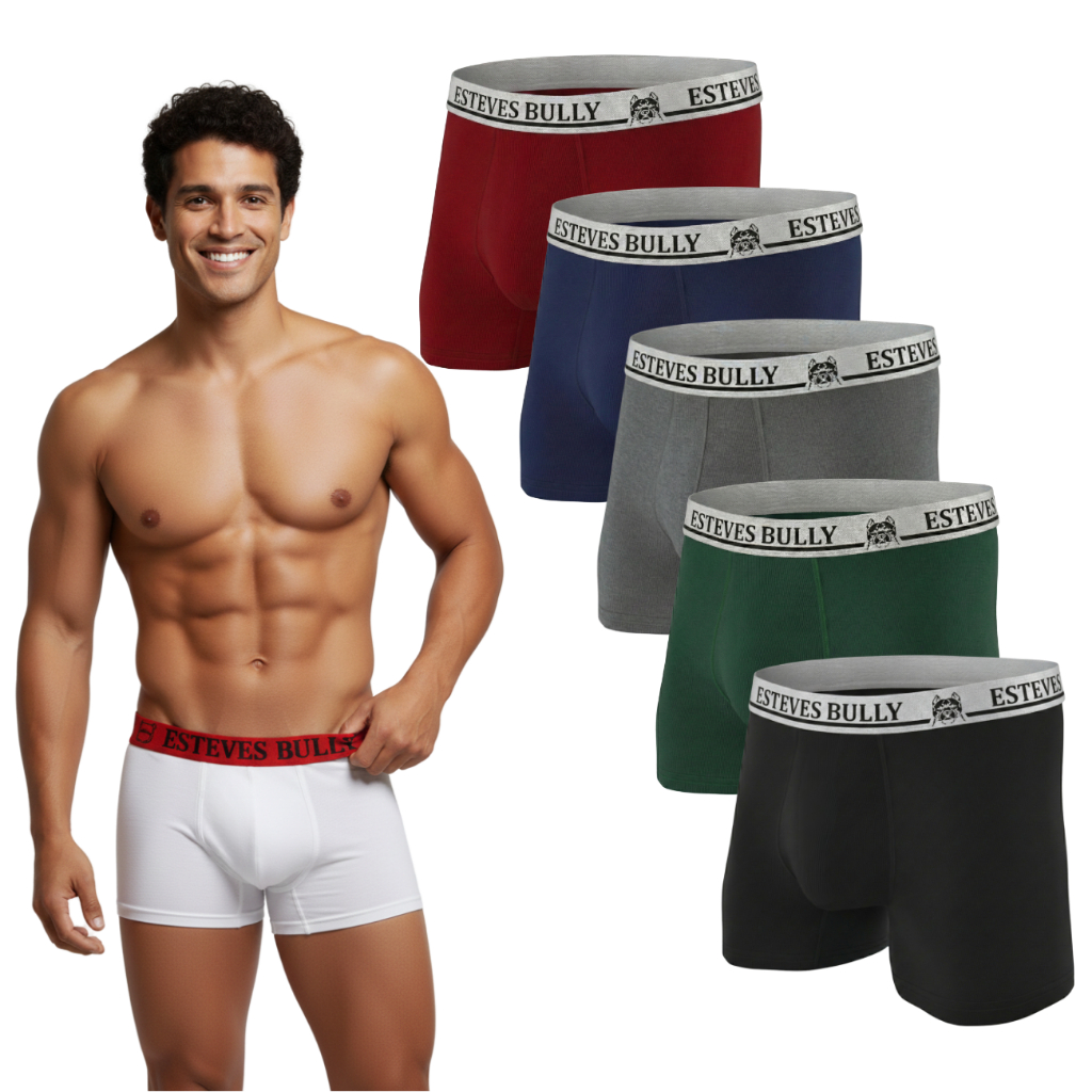 Kit 5 Cuecas Boxer Masculinas Adultas Box com Forro 100% Algodão