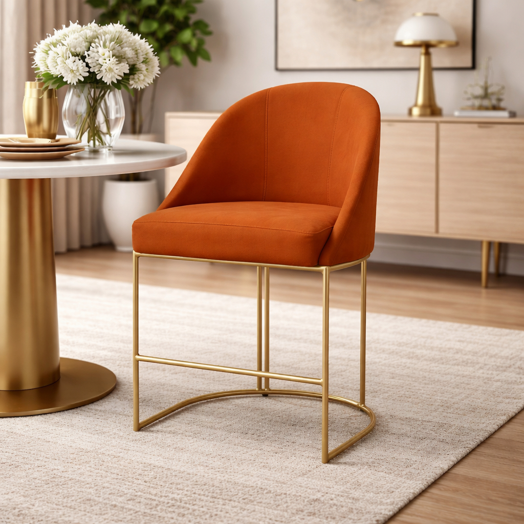 Cadeira para Sala de Jantar Mesa Bistrô Cozinha Base de Ferro Dourada - Cadeira Lua Pé Dourado