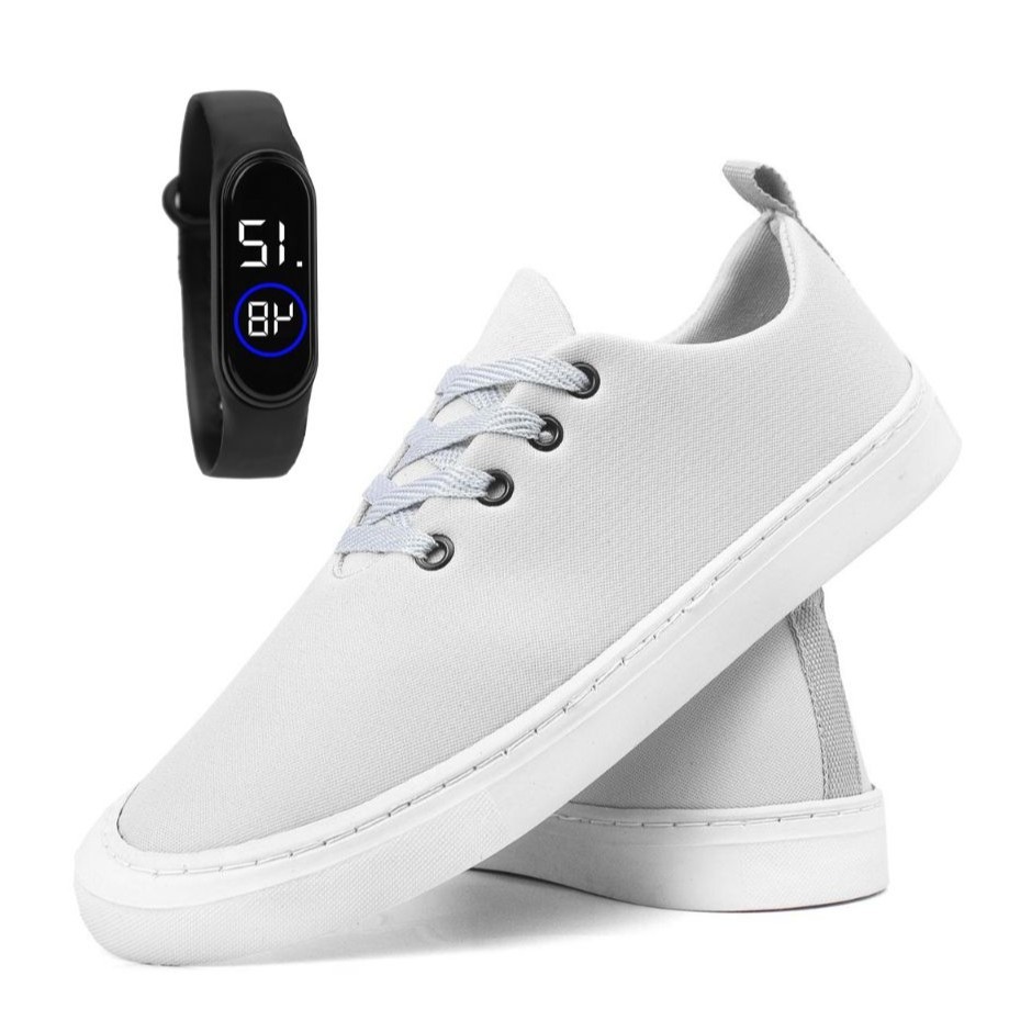 Kit Sapatenis Casual Cinza Tênis Masculino Skatista + Relógio Digital Led PROMOÇAO