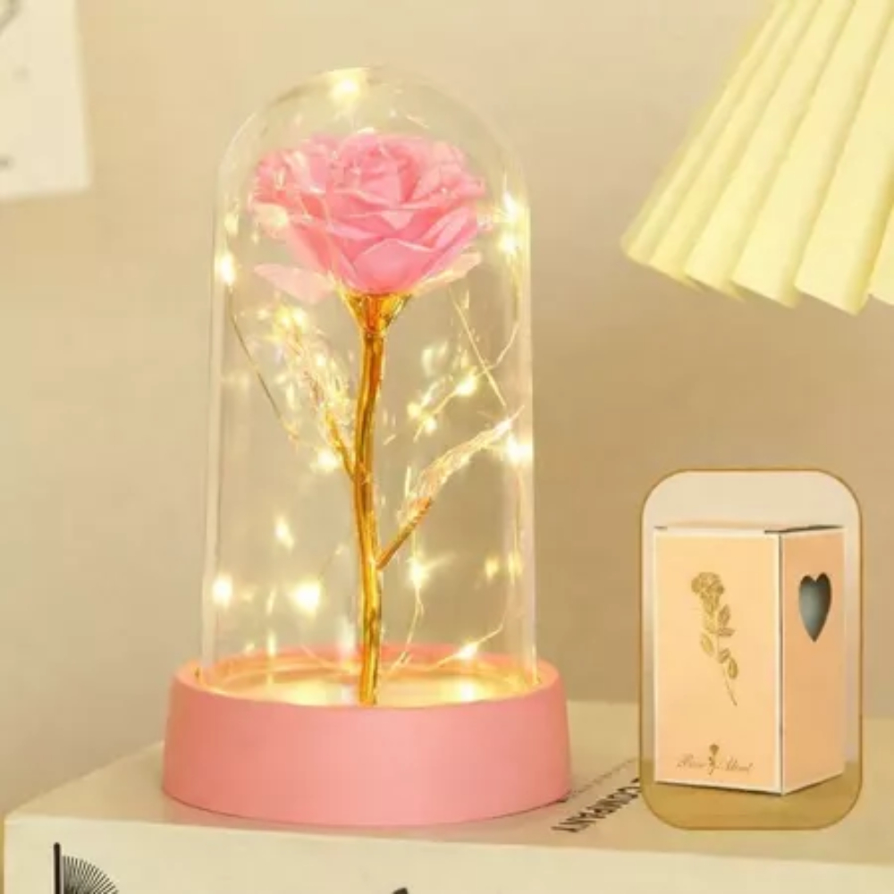 Rosa Encantada Novo Com Luz LED-Flor Eterna Decorativa em Cúpula de Acrílico / Brilha Estrelinha em Oferta na Shopee