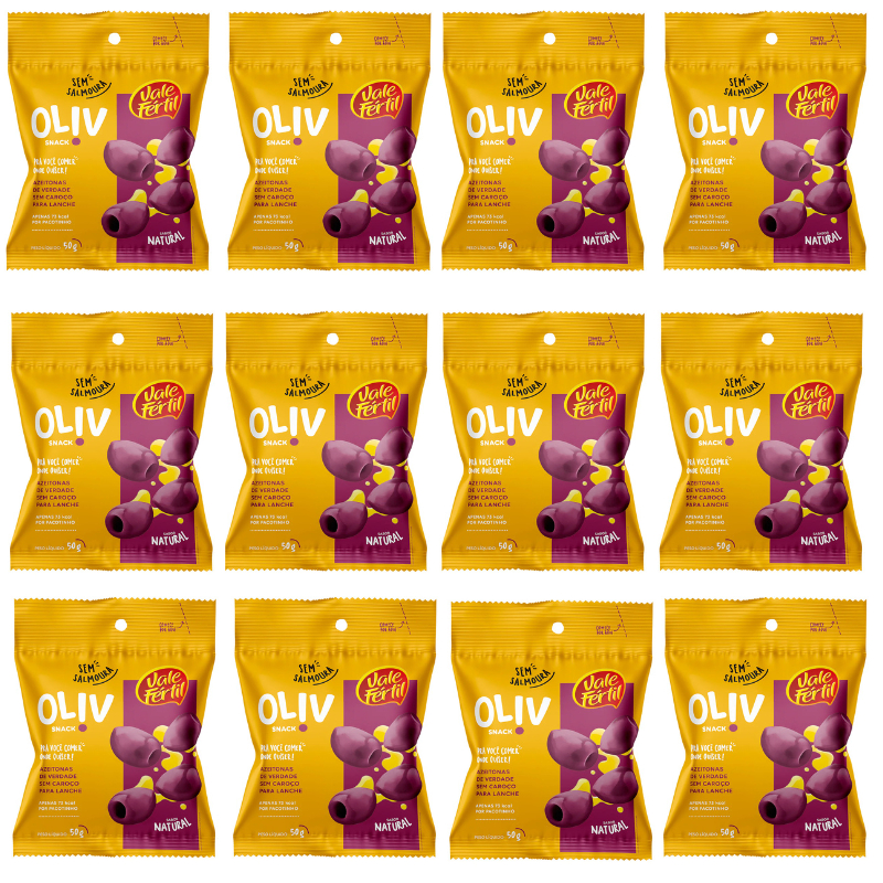 Kit 18 Snack Azeitona Preta Sem Caroço Sabor Natural Sachê 50g Vale Fértil