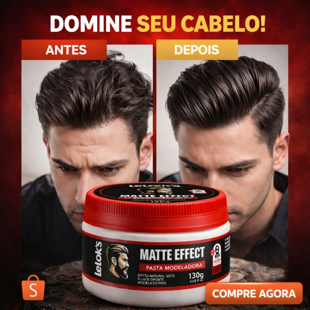 Pasta Pomada Modeladora Lelook’s Matte Efect Efeito Seco 130g – Fixação Forte - Efeito Natural
