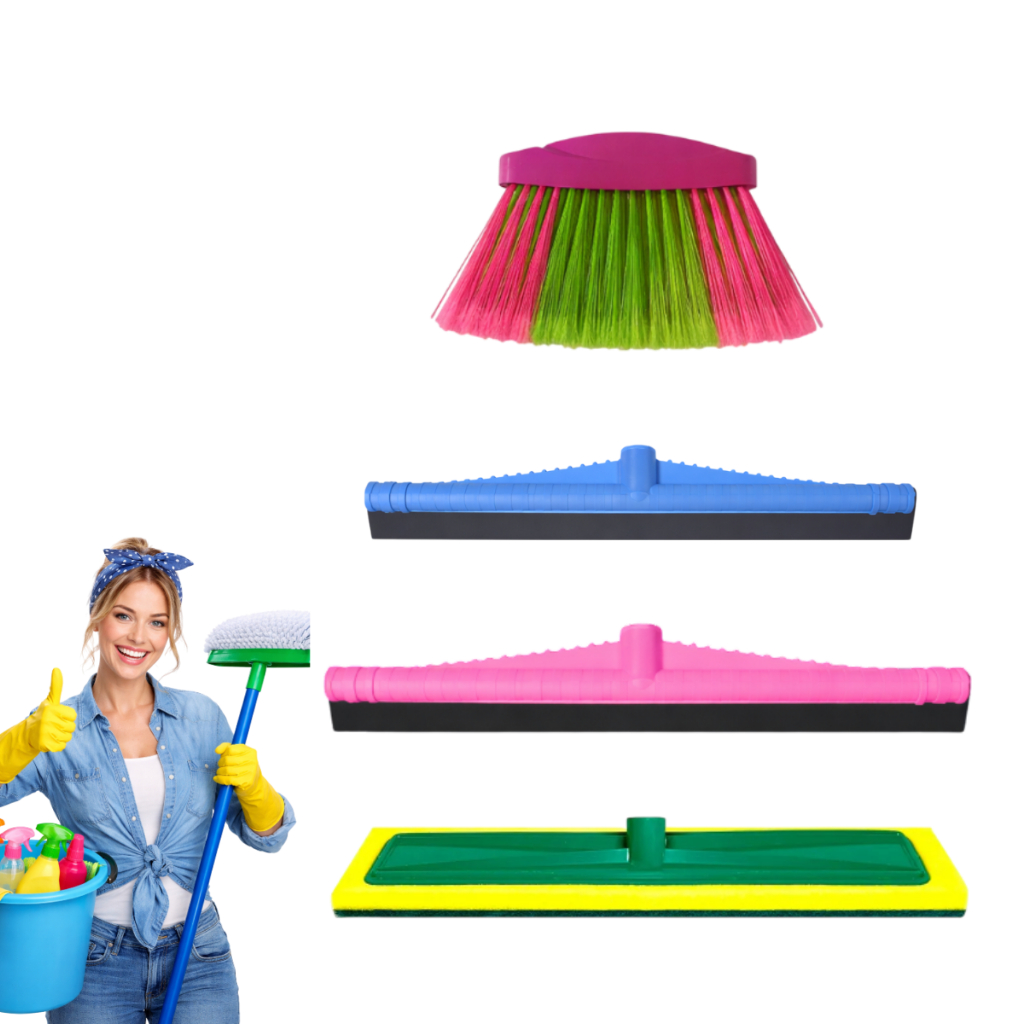 Kit Limpeza Para Casa Vassoura Genuina Capa Rodo Plástico EVA 40cm e 60cm Esfregão Lava Azulejo 40cm
