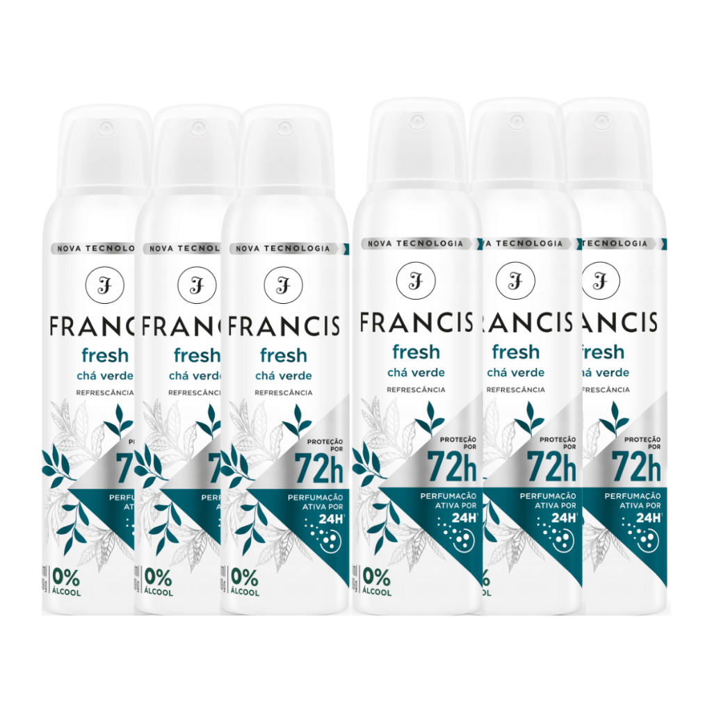 Kit com 6 Desodorante Aerossol Francis Chá Verde 150ml