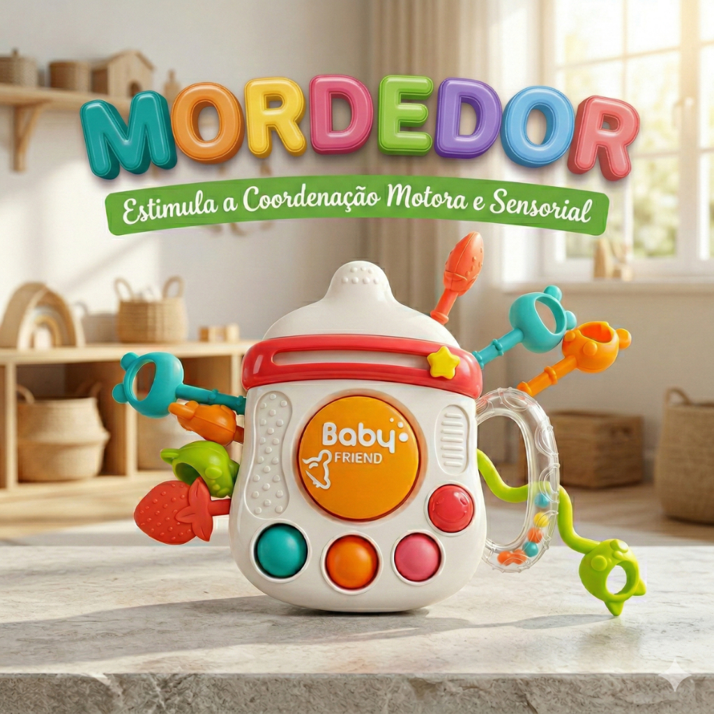 Mordedor Bebê Corda Sensorial Montessori Silicone Puxa Mastigável com Botões Coloridos Brinquedo