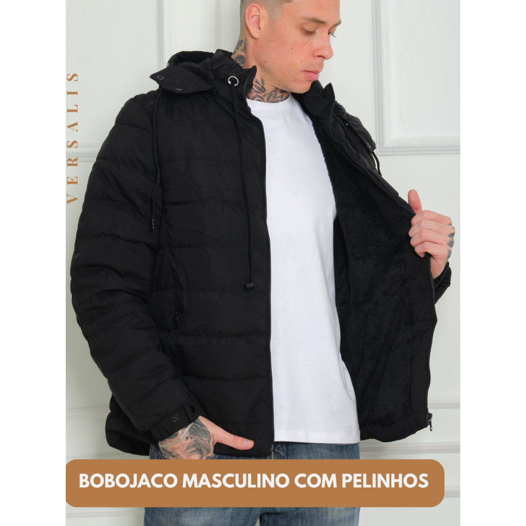 Jaqueta Bobojaco Impermeável Grossa Preto Forrada Corta Vento Motoqueiro Inverno Nylon