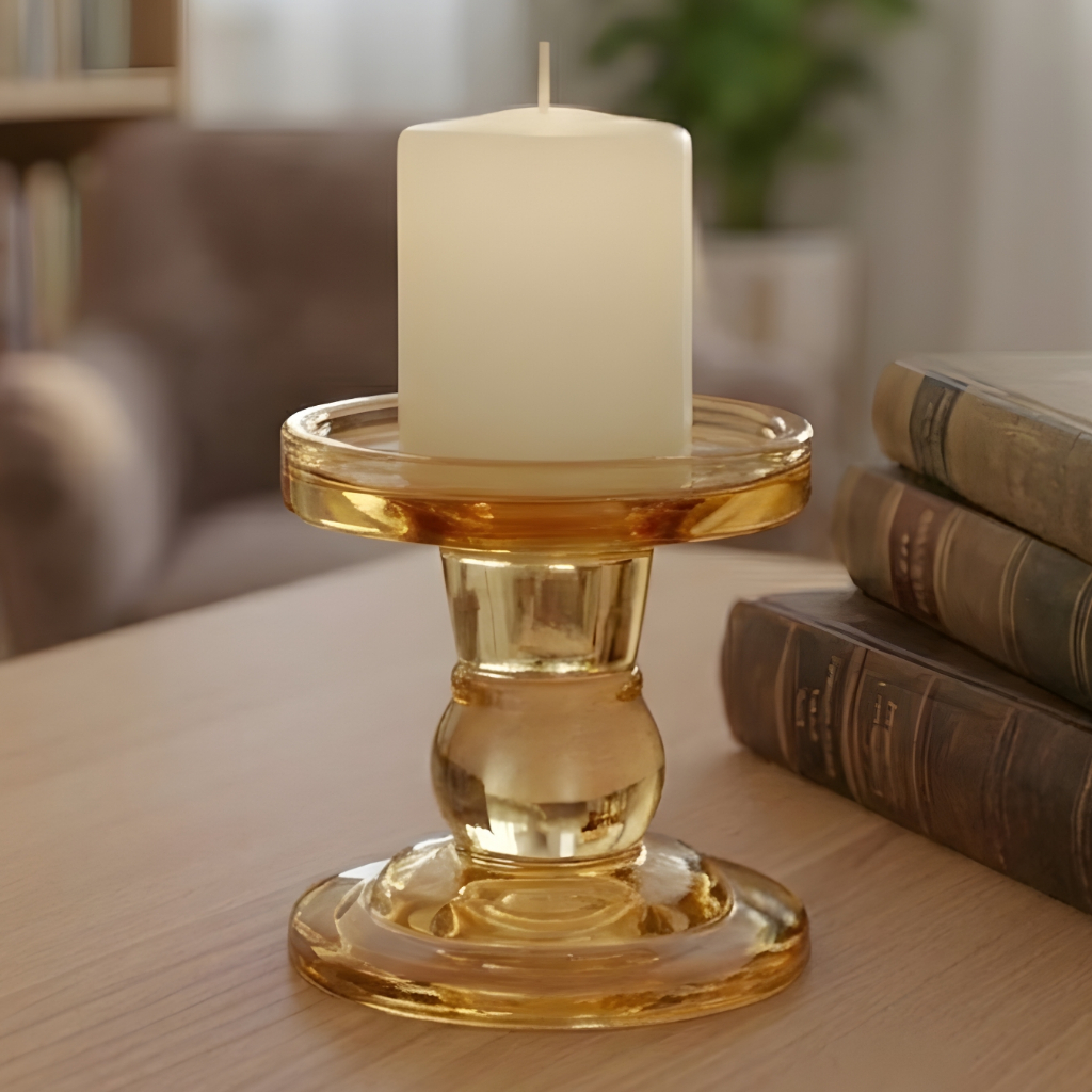 Castiçal de Vidro Candelabro LUXO cor Âmbar Suporte Porta Velas de Mesa Enfeite Vela Fina votiva