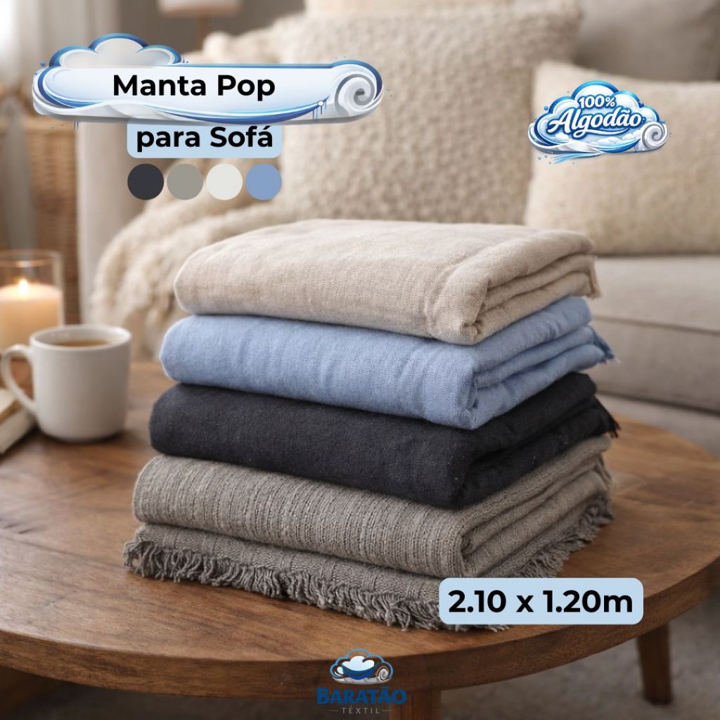 Manta Para Sofá 2,10x1,20m Algodão Protetora Decorativa Pop