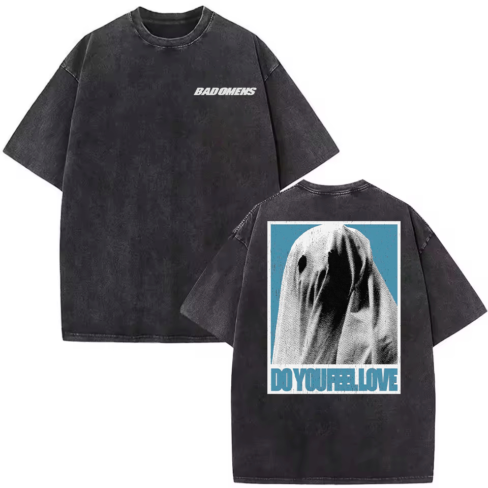 Camiseta Estonada Lavada Vintage Bad Omens Specter Ghost Tour Banda Rock Gotico Punk Unissex
