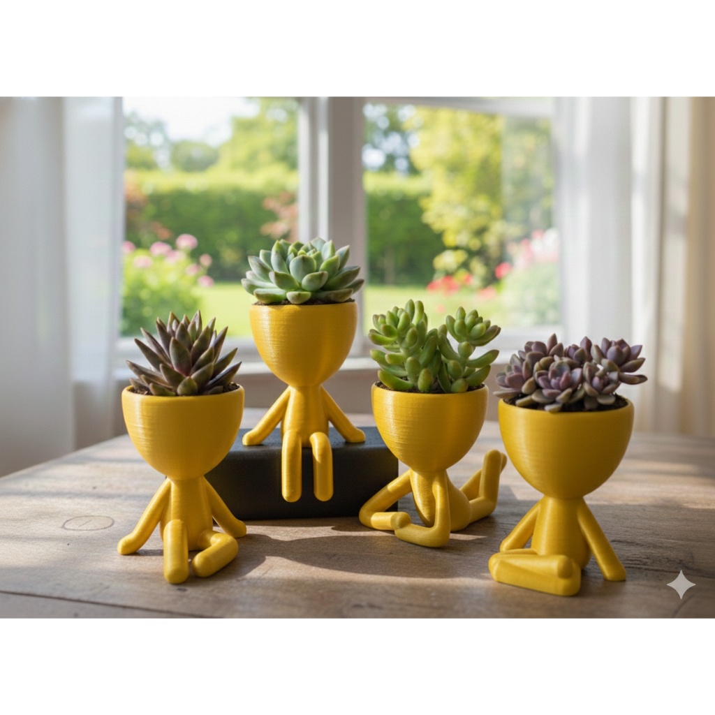 Kit 4 Vasos Decorativos Robert Plant Boneco Minimalista Para Suculentas e Cactos - Impressão 3D Premium
