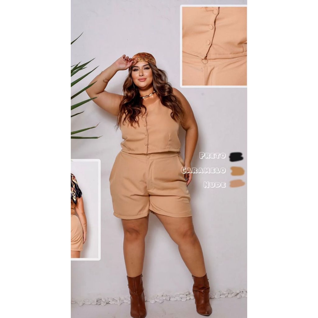 conjunto croped  e short forrado com forro e ziper e bolso com botoes forrado no tecido crepe verona 0530