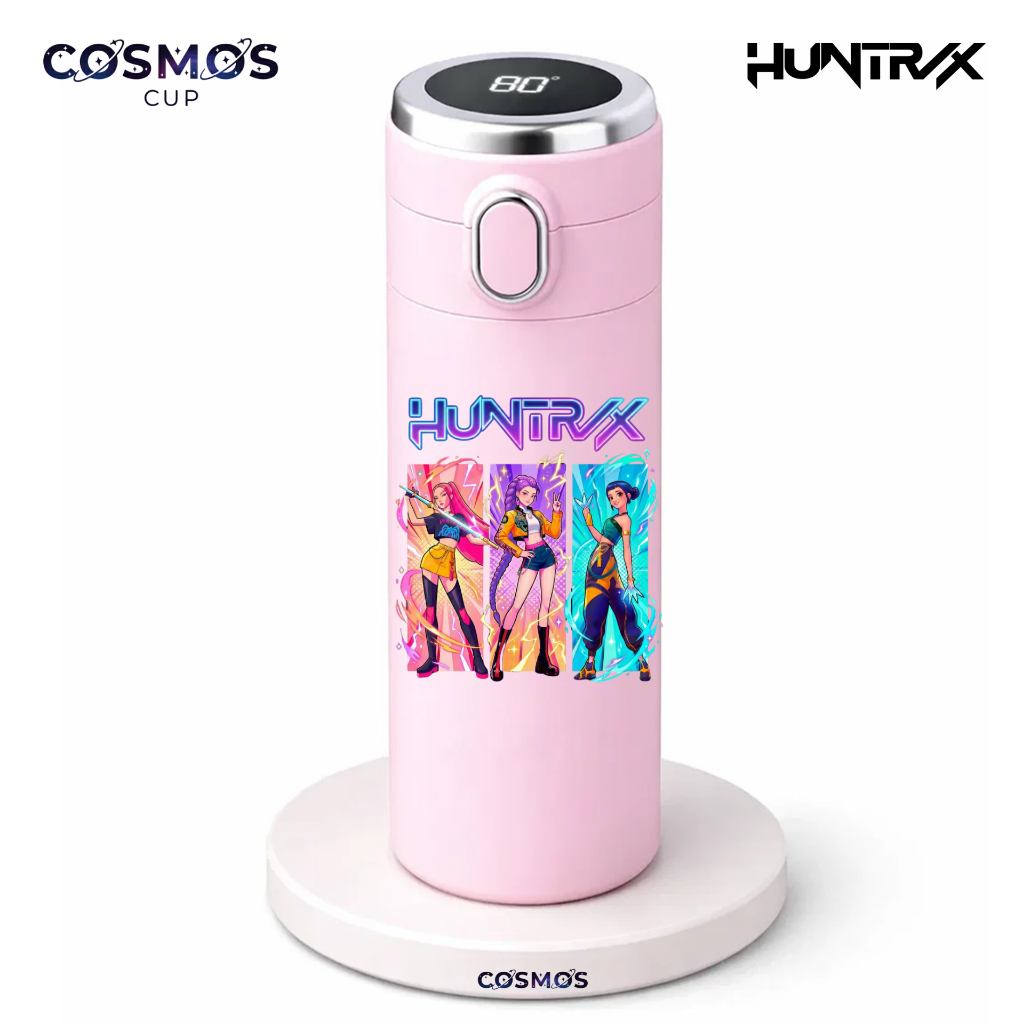 Garrafa Térmica de Aço Inoxidável Huntrix Guerreiras do Kpop com Medidor de Temperatura Digital 420ml