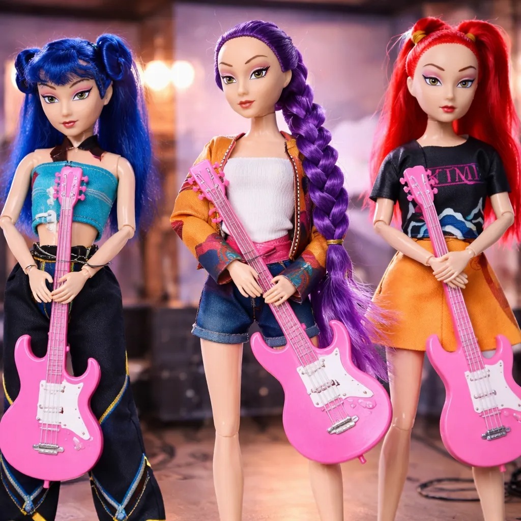 Bonecas Articuladas Guerreiras do K-Pop com Guitarra – Estilo Idol, Fashion e Ação