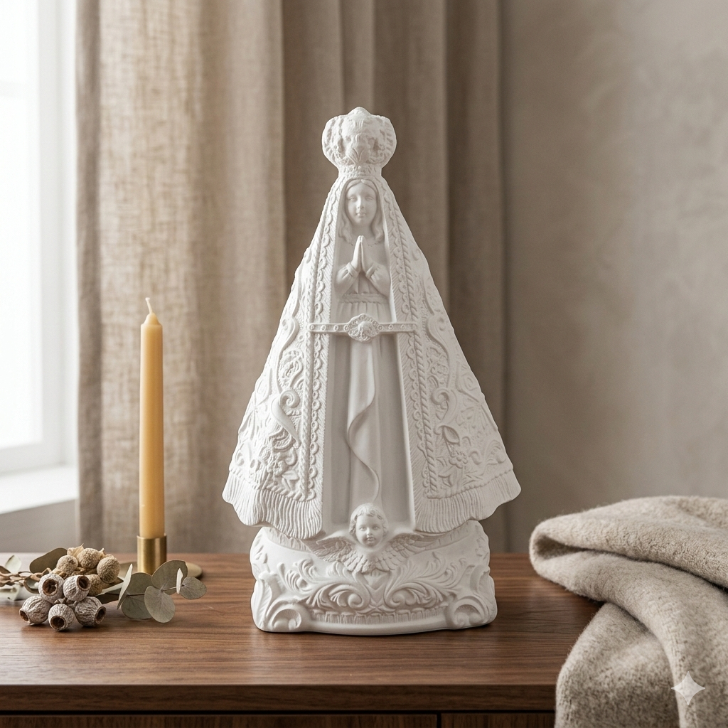 Kit 2 4 ou 6 Nossa Senhora Aparecida Manto Trabalhado 24cm Gesso Cru Branco Imagem Sacra Artesanato Decoração