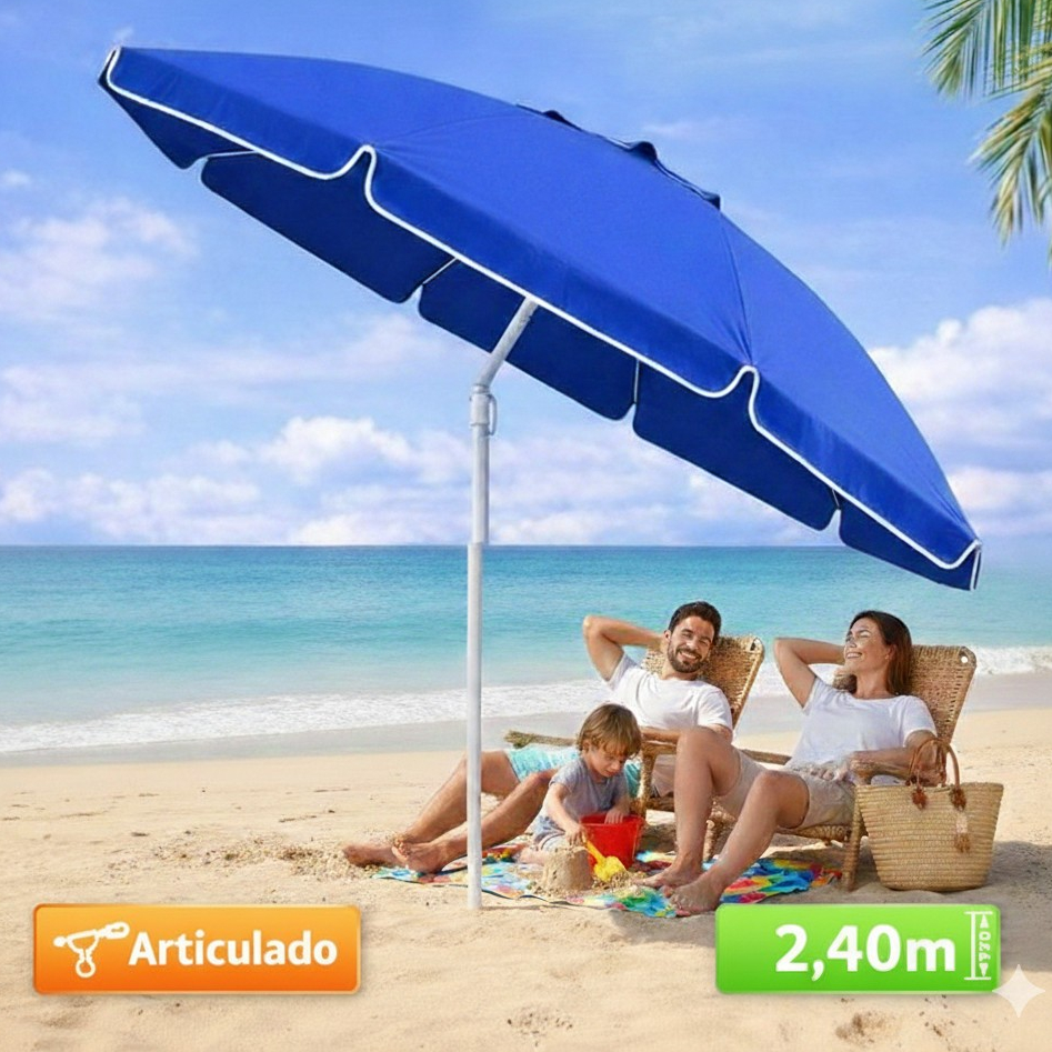 Guarda Sol Gigante Grande 2,40m Ombrelone Articulável C/ Proteção UV Impermeável Sol Praia Piscina