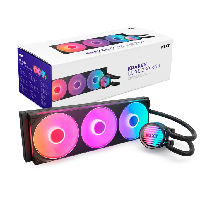 WATER COOLER NZXT KRAKEN CORE 360 RGB COM 3 FANS PRETO RL-KR36C-B1 NZXT