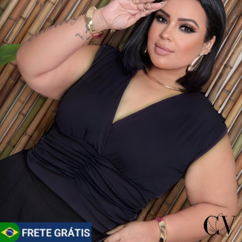 Cropped Plus Size Regata Franzido Decote V