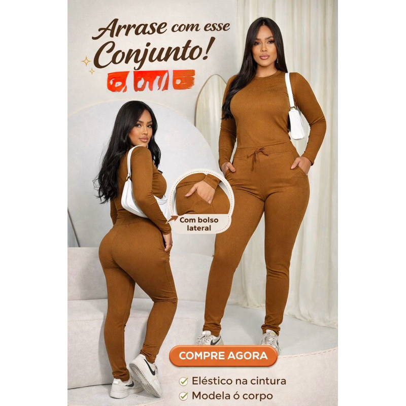 CONJUNTO CANELADO BLUSA MANGA LONGA E CALÇA — imagem 2 de 2