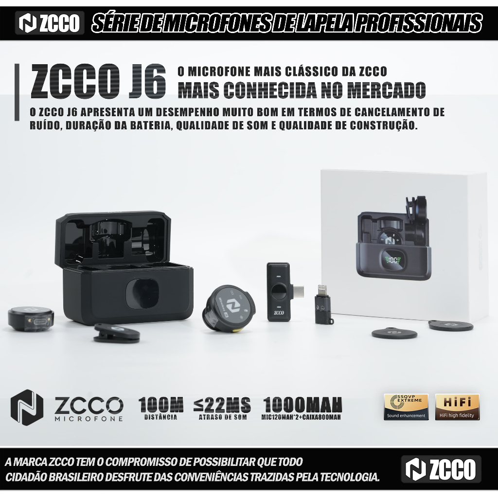 ZCCO J6 Microfone de Lapela Sem Fio Magnético Redução de Ruído Bateria Longa Compatível com iPhone / Android / iPad Para em Oferta na Shopee