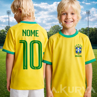Camiseta Brasil Infantil Perssonalizada Com Seu Nome E Numero Nas Costas em Oferta na Shopee
