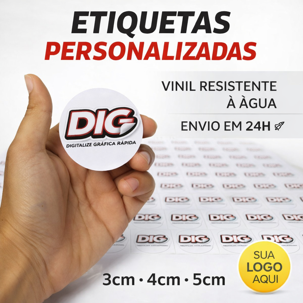 100 Adesivos Personalizados com Logo em Vinil Alto Padrão- Med: 3cm 4cm 5cm Redondo ou Quadrado - Etiqueta Personalizada em Oferta na Shopee