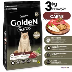 Ração Premier Pet Golden Para Gatos Castrados Sabor Carne - 3kg
