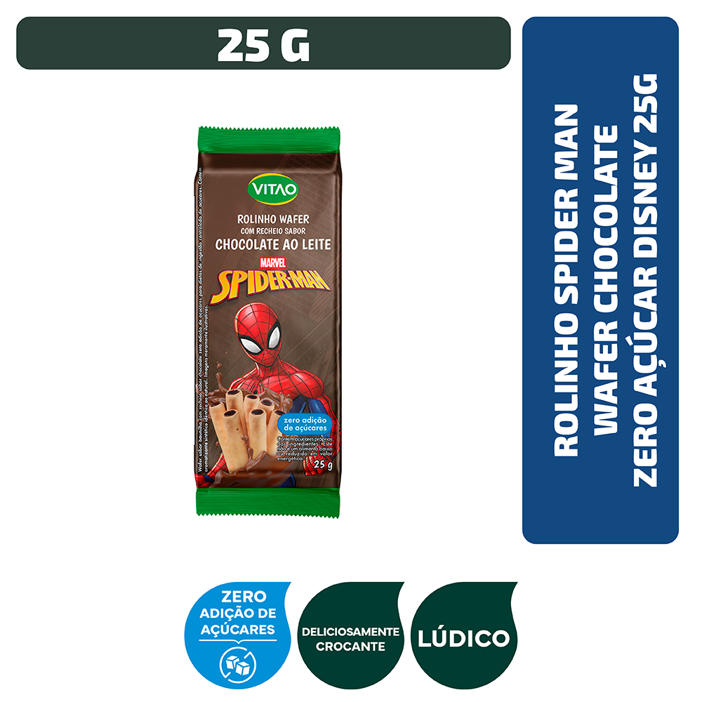 Rolinho Spider Man Wafer Chocolate Zero Açúcar Disney 25g em Oferta na Shopee
