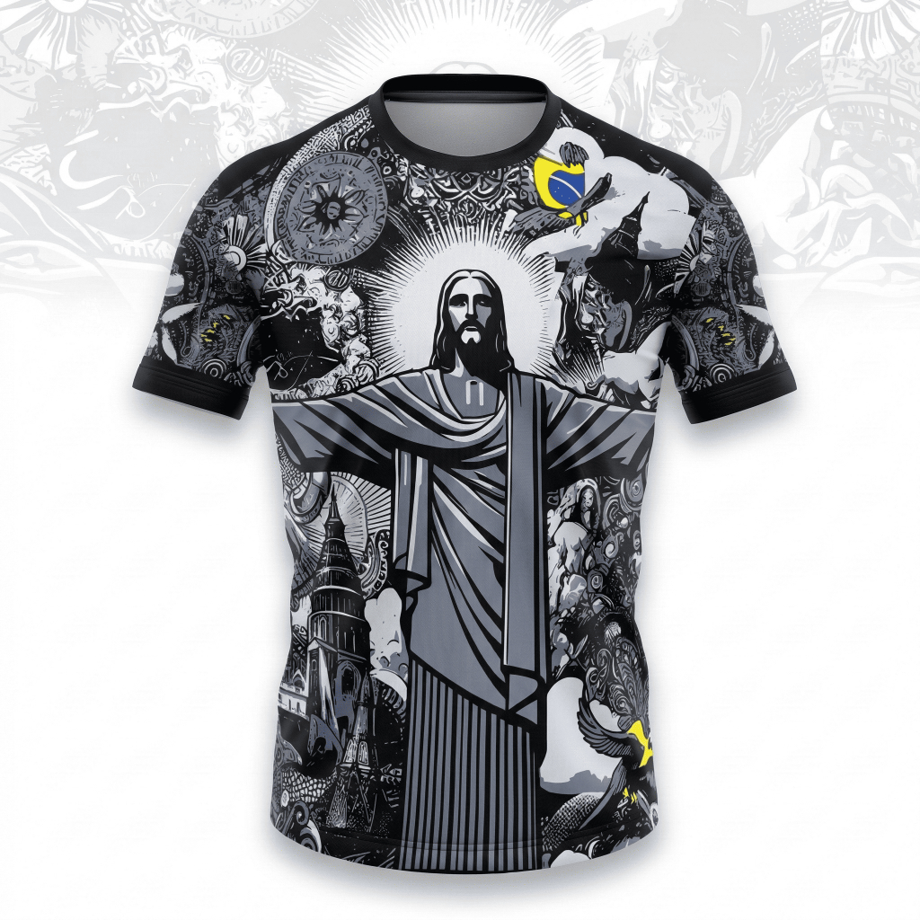Camisa do Brasil Camiseta Masculina Dry Fit Estampada Cristo Redentor Esportiva Academia Treino Casual Fitness