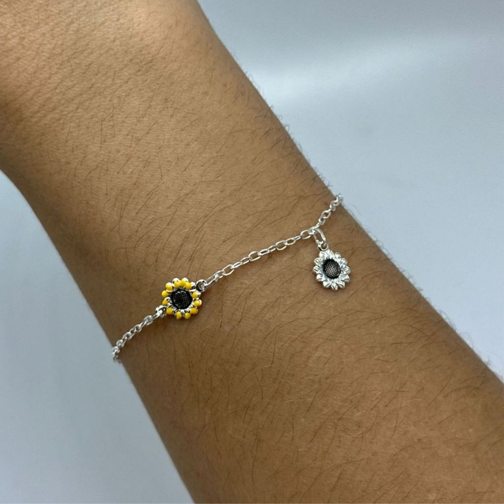 Pulseira Feminina de Prata 925 Girassol