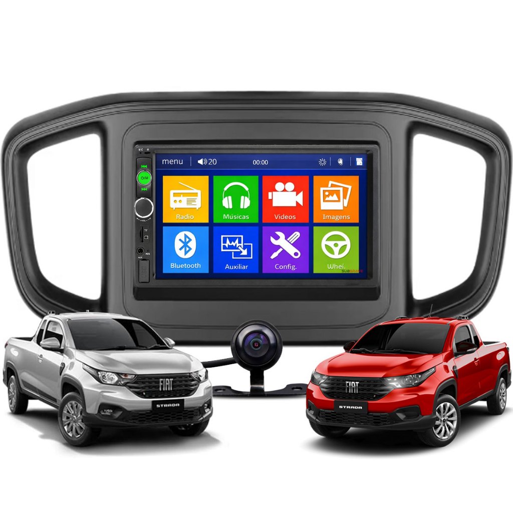 Kit Central Multimídia 7 Polegadas Mp5 Fiat Nova Strada 2021 2022 2023 2024 Com Câmera Ré Bluetooth