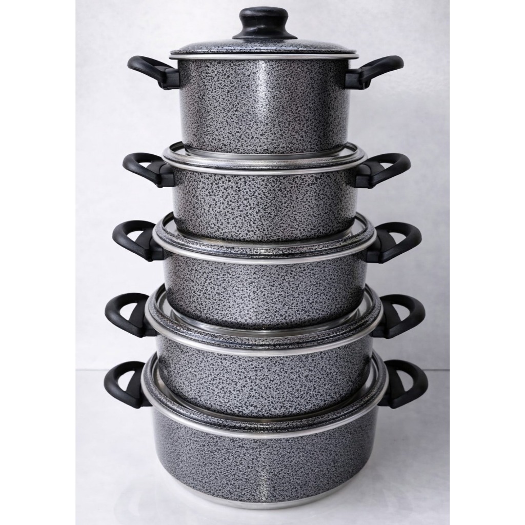 Jogo de Panelas 5 Peças Alumínio Craqueado Tradicional – Ideal para o Dia a Dia em Oferta na Shopee