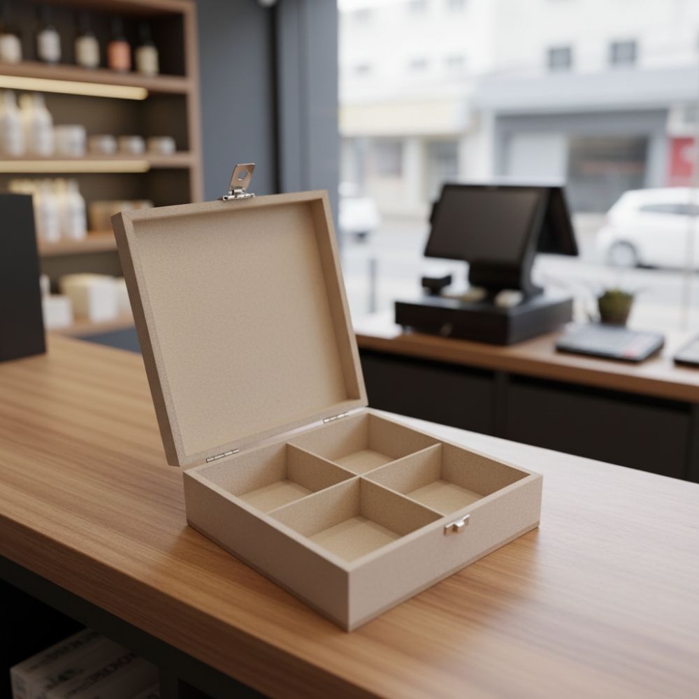Caixa Porta Chá MDF 18x18x8 com Divisória e Dobradiça 6mm Organizador de Chá