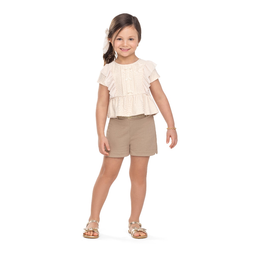 Conjunto Menina Angero Original Blusa Peplum Renda e Shorts com Cinto Ref 37221