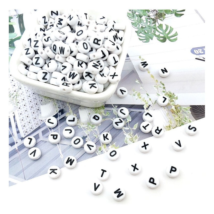 350~400 Pçs Miçanga Infantil Letras Branco Alfabeto 50grama